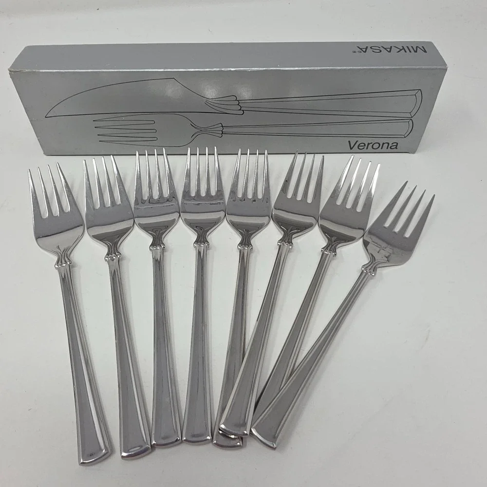 Mikasa Verona Salad Fork Set 8 Pc Silver 18/8 Stainless Steel Ribbed Neck Japan